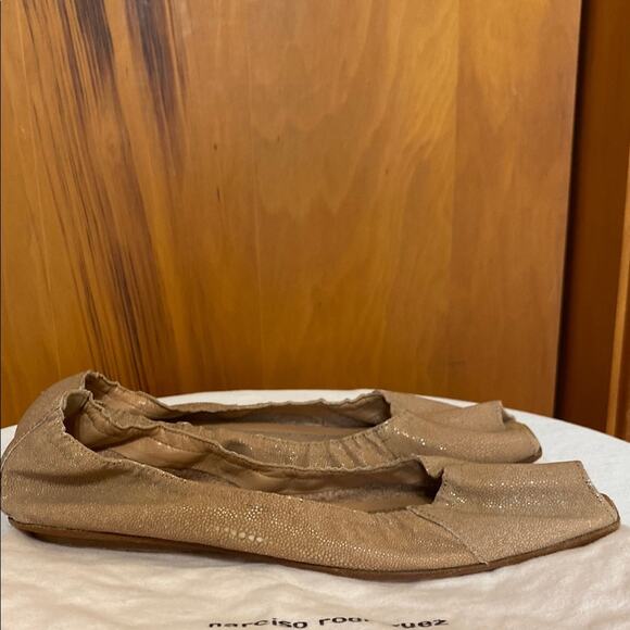 Narciso Rodriguez Snake Leather Pale Pink Tan Open Toe Ballet Flats - 9 W/ Bag - Picture 2 of 13